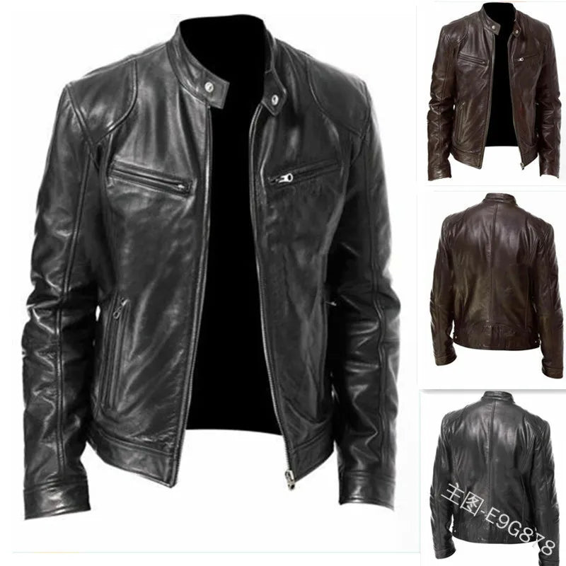 Men Coats Pu Jackets Thick Warm Coat Stand Collar Full Sleeve Zipper Jacket Open Stitch Casual Regular Autumn Winter 2024
