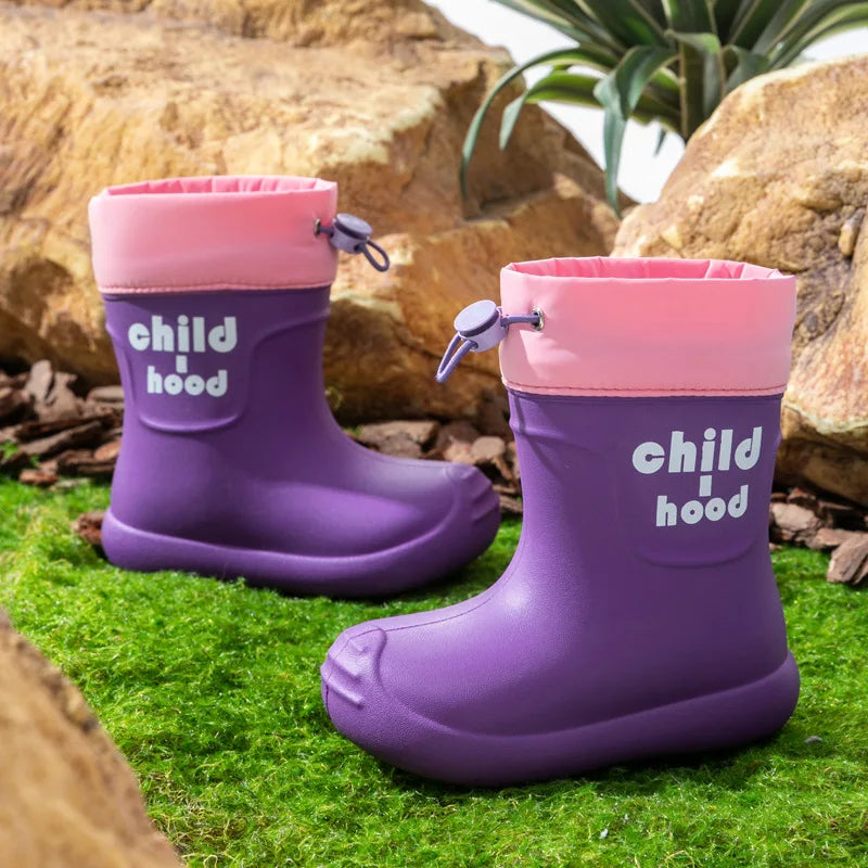 Summer Children's Rain Boots Kids Girls' Rain Shoes Waterproof Boys' High Tube Anti-slip EVA Boots Students' Baby Buckle Boots