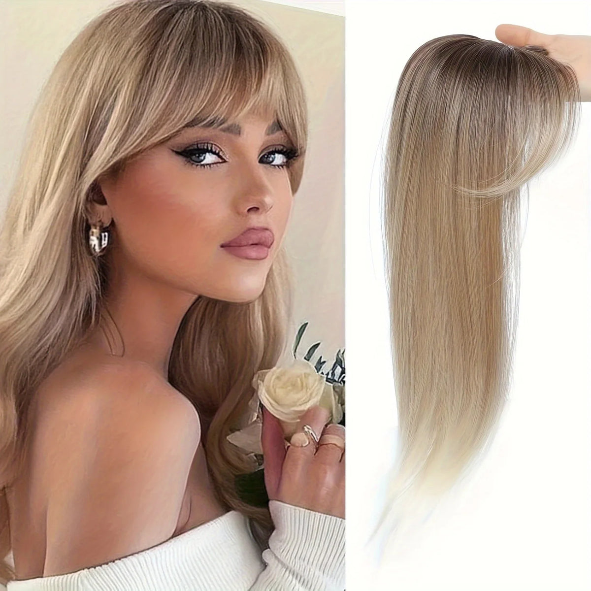 [22 Inch Straight Wig Block] Elegant 22 Inch Women's Straight Synthetic Wig Block, High Temperature Fiber, Light Brown to Black