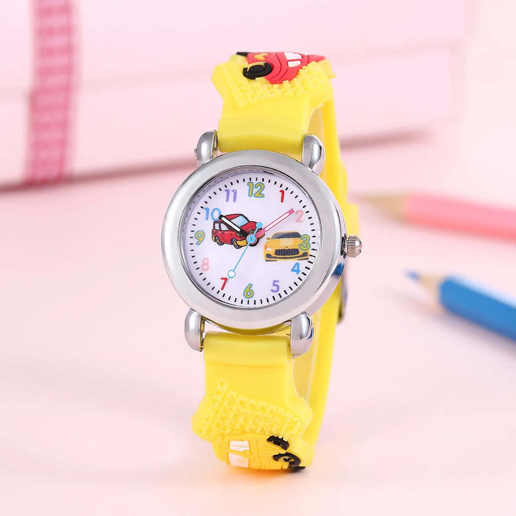 Kids Cartoon Car Watch | Colorful Digital Quartz Watch with Soft Strap | School Student Gift for Boys & Girls