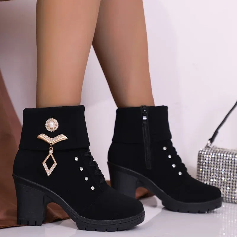 Women High Heel Ankle Boots Autumn Winter Booties  2024 New Fashion  Shoes Brown Black Short Boot Female Botas De Mujer