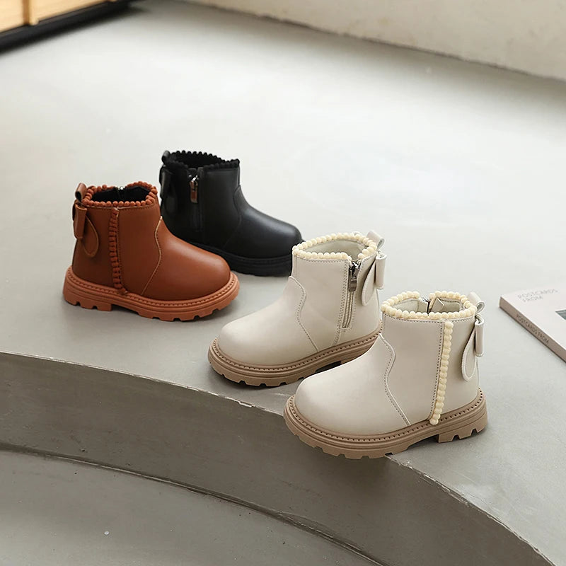 New Kids' Ankle Boots Fashion Spring Autumn Girls Short Leather Boots Elegant Princess Catwalk Children's Casual Platform Boots