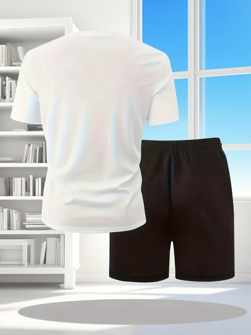 New Summer Fitness Sportswear for Men, Short-Sleeved T-Shirt and Shorts Two-Piece Set, Breathable and Quick-Drying Casual Wear.