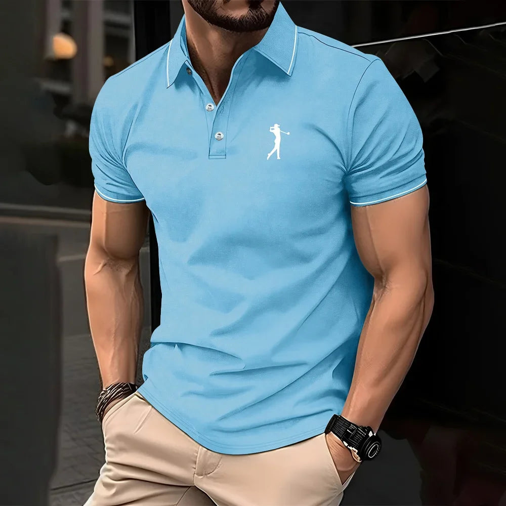 New men's polo shirt in solid color, classic men's polo shirt, short-sleeved, high-quality casual business polo shirt, social me