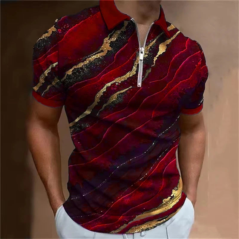 Men's Striped Pattern Polos T-Shirts Summer Short Sleeve 3d Printed Street Male Zippers POLO Tee 6XL Plus Size Casual Tops