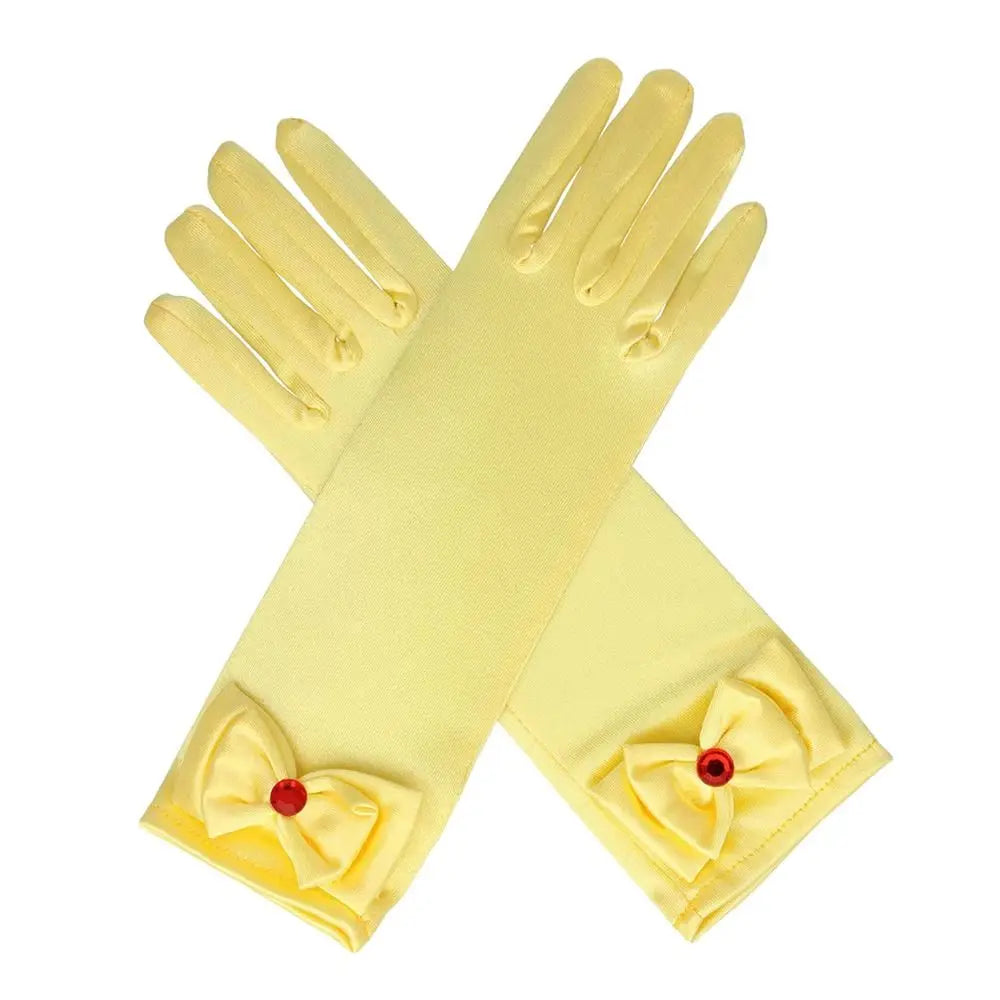 Children Long Gloves Princess Dance Performance Stage Gloves Satin Sequins Bow Glove Solid Full Finger Mittens Birthday Gifts