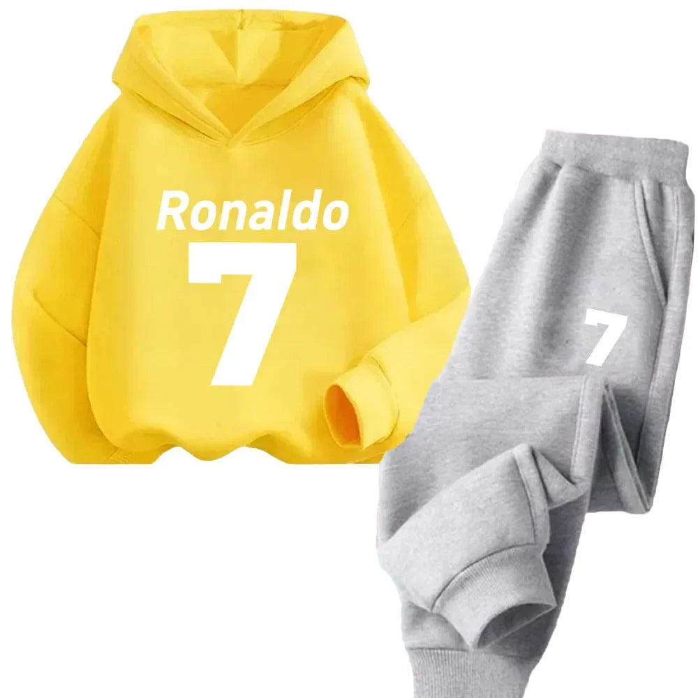 Ronaldo Kids' Sportswear Set: Minimalist Print Hoodie and Pants – A Christmas Gift for Boys and Girls