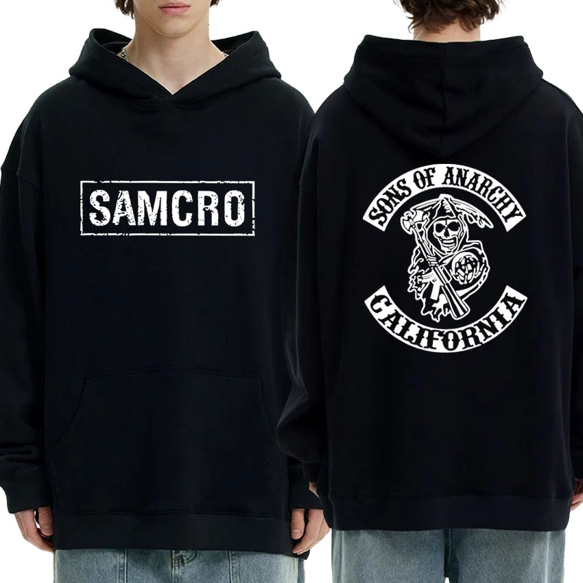 Harajuku punk Double Sided  printed Sons of Anarchy SAMCRO Hoodies Men women Casual hip hop streetwear Unisex Fleece Sweatshirt