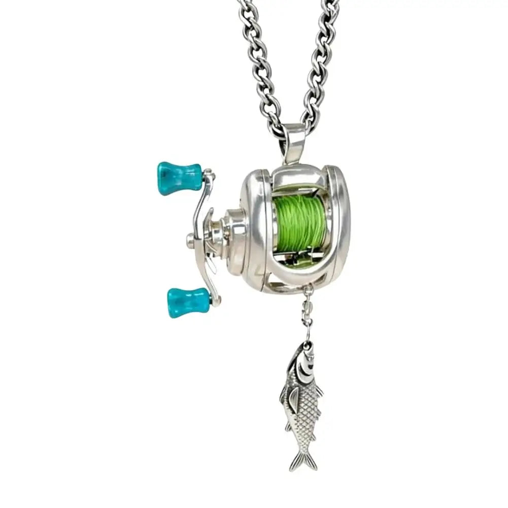 Mini Fishing Reel Jewelry Set Fashion Fishing Reel Necklace For Men Women Rotatable Funny Personalized Fishing Pendant Necklace
