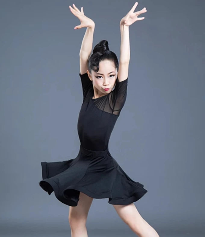 Kids Dresses for Girls Latin Dance Dress Short Sleeve Ballroom Competition Practice Solid Tango Stage Performance Costumes