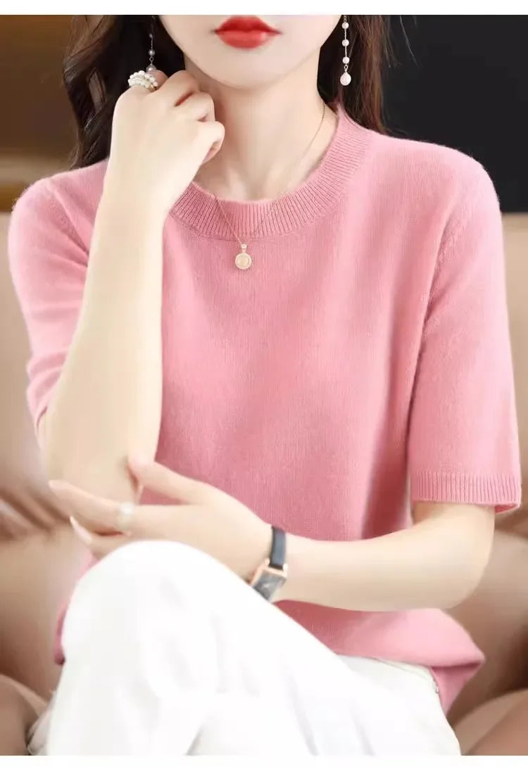 Spring Summer Women Sweaters Short Sleeves O-neck Bottoming Shirts Knitwear 2024 Summer Knit Tops Pullovers Korean Jumpers