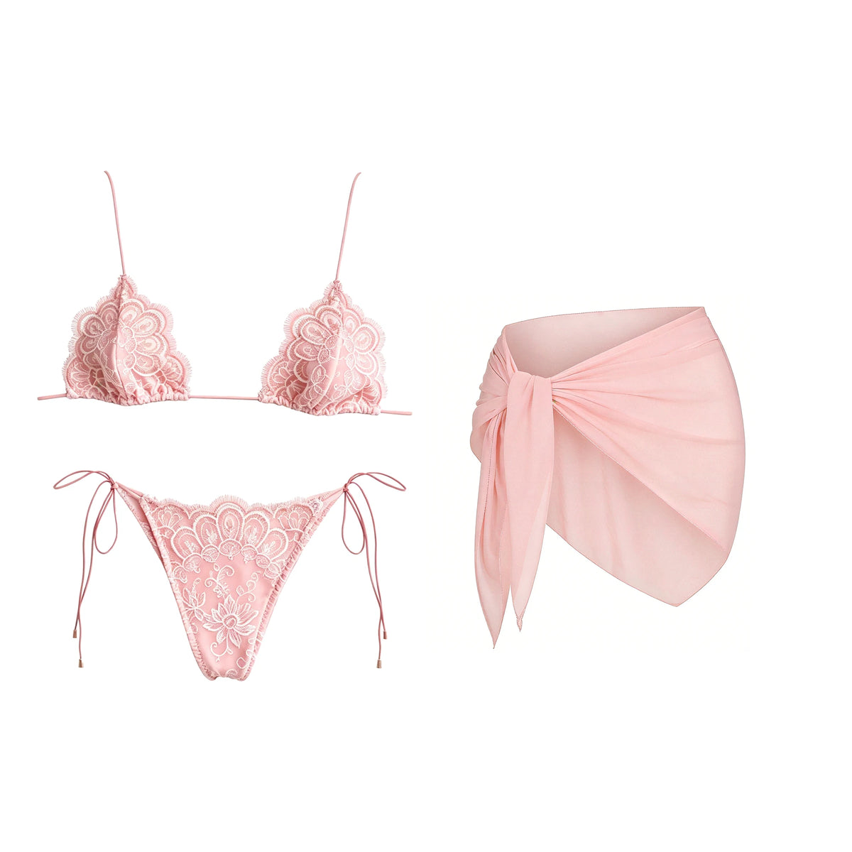 Mesh Bikini with Pants Swimsuit Brazilan Bikini Set Swimwear for Women Lace Halter Shirring 3 Pcs Bathing Suits Summer Female