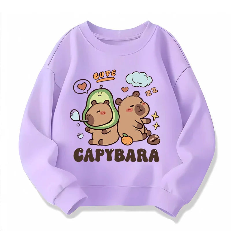 90s Y2k Unisex Crew Neck Kid Hoodie Capybara Hoodies Manga Kids Children's Sweatshirt Cute Capibara Hoody for Boys Girls