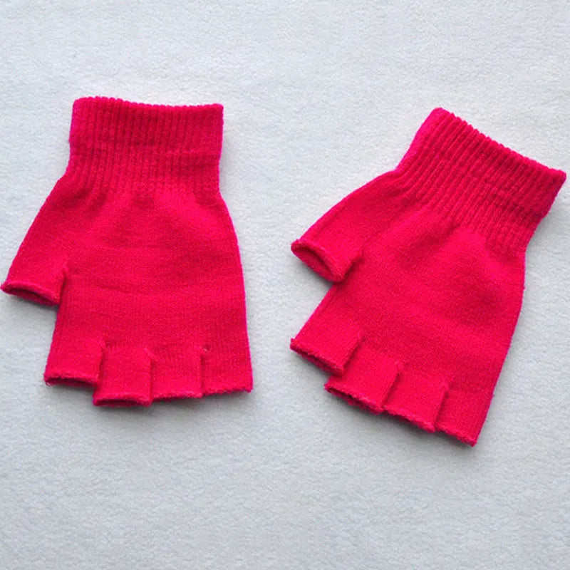 Hot Children Magic Knitted Gloves Kids Stretch Half Finger Glove Winter Warm Mittens Solid Fingerless Gloves Girls Soft Wrist