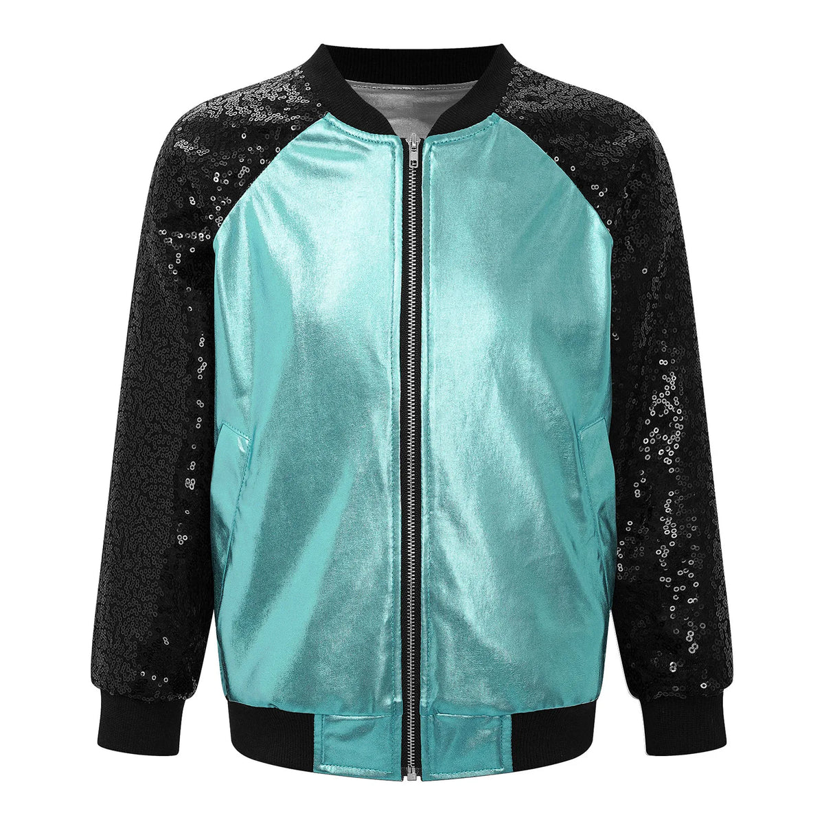 Kids Girls Hip-hop Jazz Street Dance Coat Long Sleeve Shiny Bronzing Cloth Baseball Jacket Bomber Outerwear Streetwear Dancewear