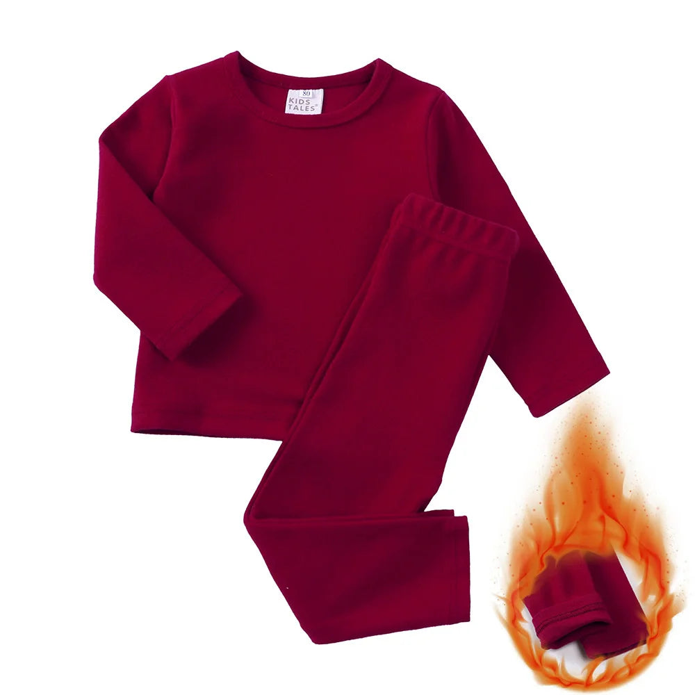 Fashion Solid Toddler Girl Pajamas Set Cotton Long Sleeve Warm Pajamas Pants 2 PCS Winter Pajamas for Kids 1-9 Years