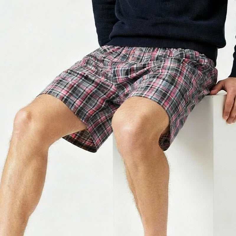 Cotton Plaid Pajama Pants Men Comfortable Widen Waist Elastic Pajamas Sleep Shorts Button Placket Pants pijama hombre
