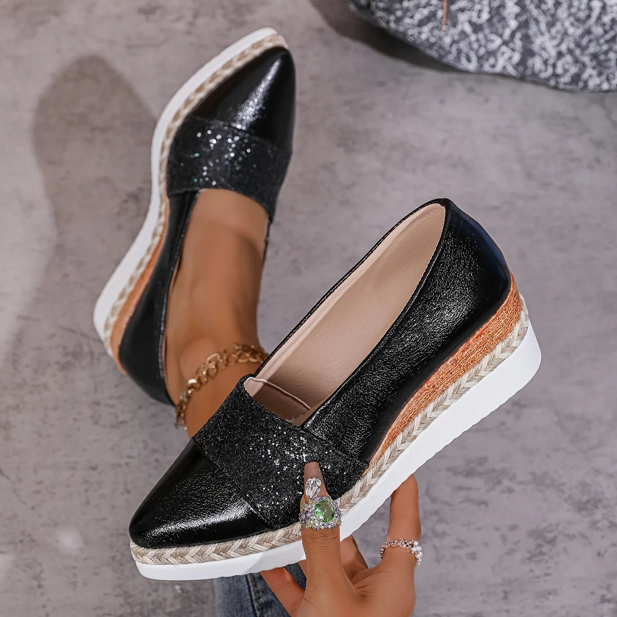 2025 Women Single Sneakers Pointed Head Wedge Platform Shoes for Women Mouth Anti-slip Shallow Casual Sneakers Zapatos Mujer