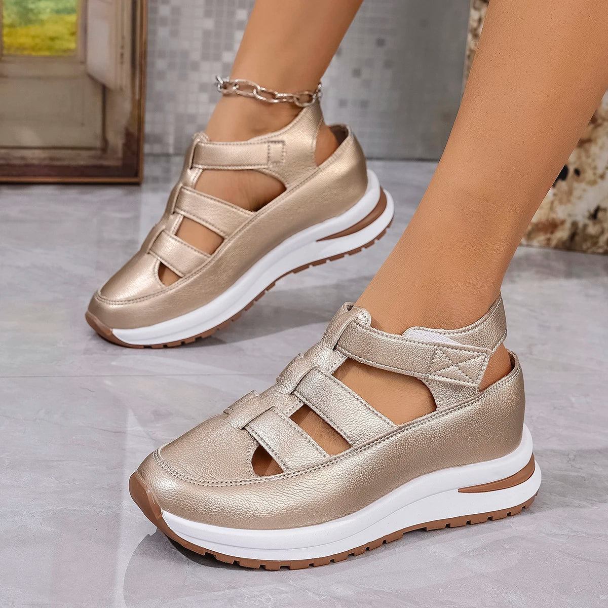 Women's Sandals Summer Shoes Platform Wedge High-heeled Gladiator Comfortable Casual New in Luxury White Round Toe on Offer