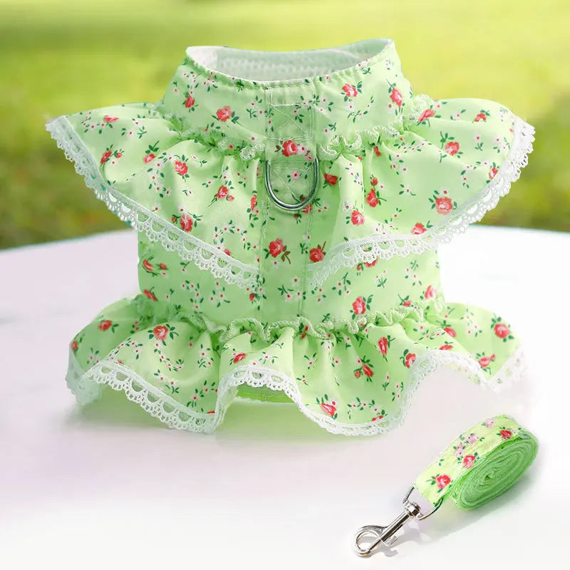 Pets Coller Harness Small Medium Dog Chihuahua Pomeranian Accessories Ins Style Collar with Strap Floral Puppy Leash Pet Harness