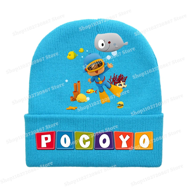 POCOYOS Children Knitted Hats Anime Character Print Knit Beanie Boys Girls Cartoon Winter Warm Caps Cute Thermal Hat Kids Gifts
