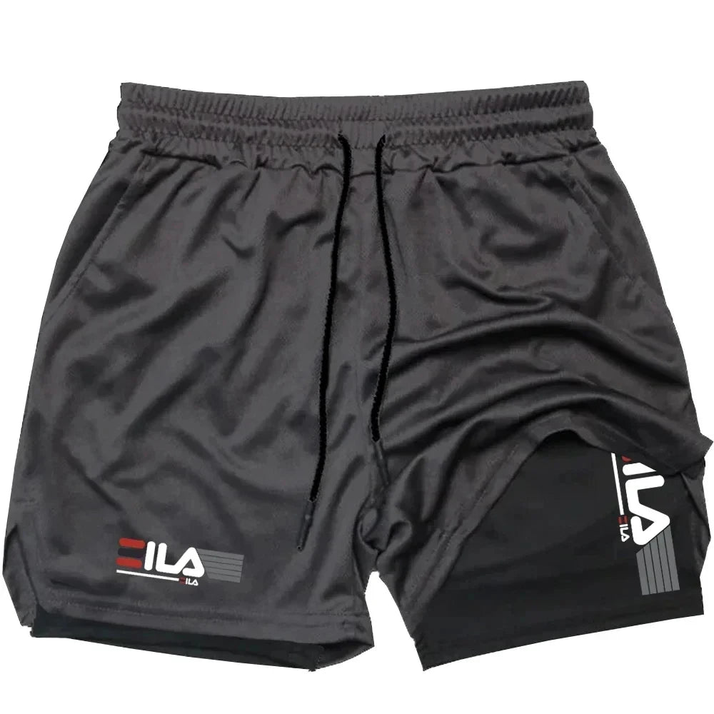 Men's sports shorts double layer two-in-one quick-drying breathable casual shorts summer running sportswear pants M-3XL