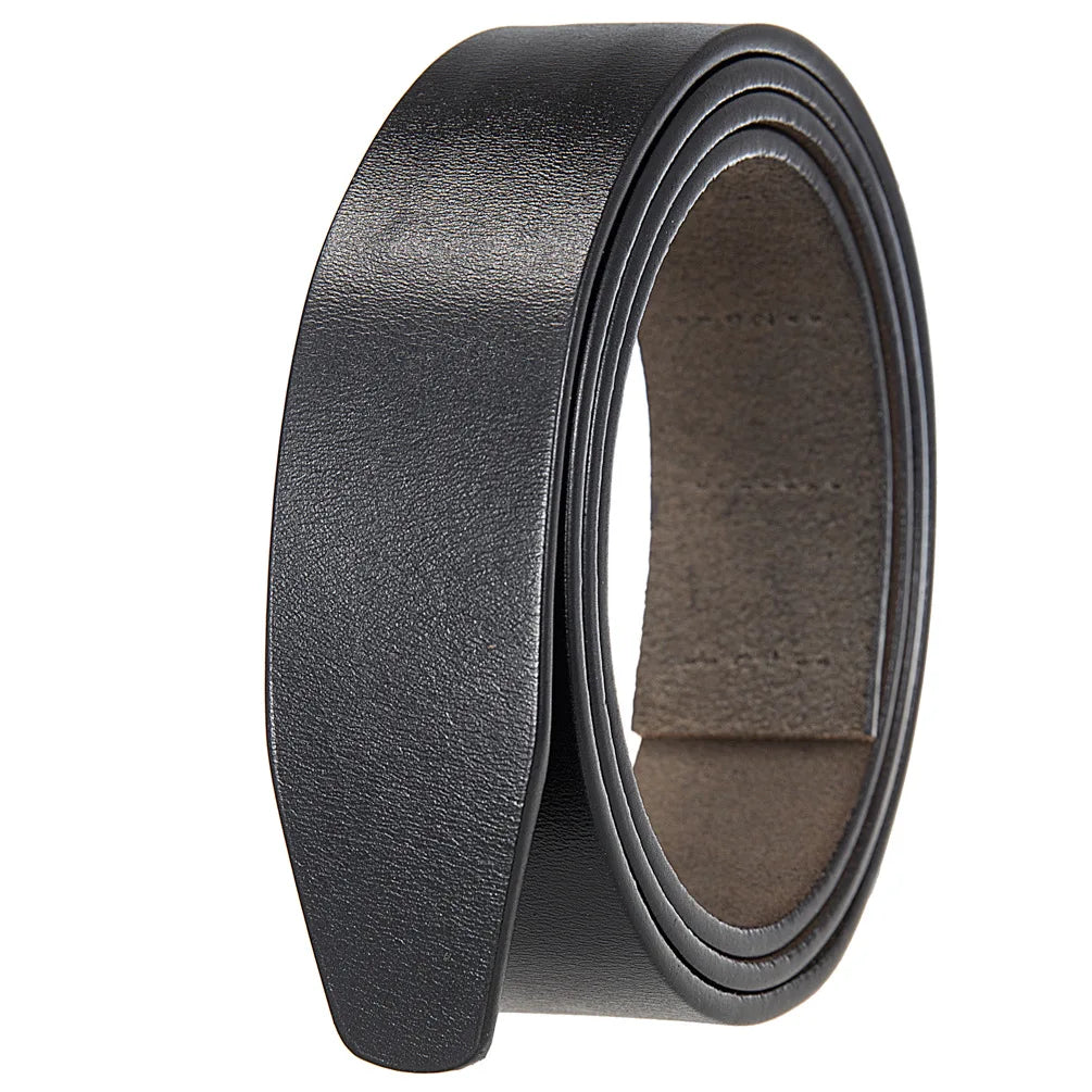 Men's Automatic Buckle Belts No Buckle Black Tan Brown Genuine Leather Belt For Men Luxury 3.5cm Width Holeless Male Strap