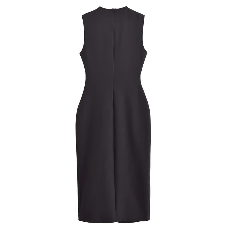HXAO Women's Black Dress Summer 2025 Sleeveless Elegant Formal Dresses For Women Belt Vest Long Dress Button Casual Dresses