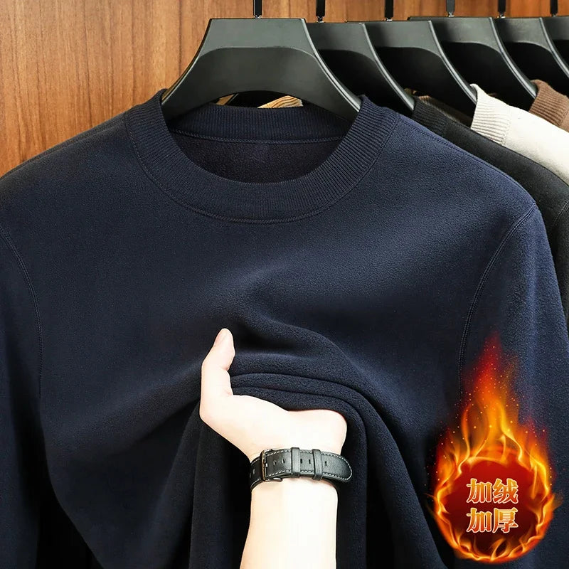 Autumn and Winter Men's Velvet Hoodie Long Sleeve Round Neck Solid Color Fashion Casual Versatile Top