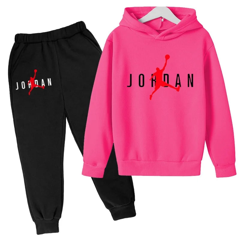 Kids Clothes Hoodie Basketball Letters Pullover Boy Girl 3-12Years Blue Sweatshirt+Black Pants Charming Leisure Brand Sports Set