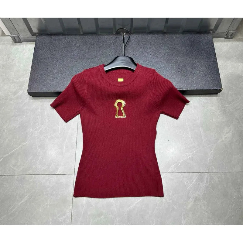 High Quality Summer New Hollowed Out Stand Up Collar Knitted Sweater Tshirt Women Commuting Slimming Sweater T-shirts Top