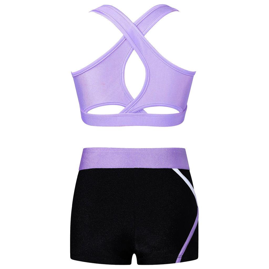 8 10 14 16 Children's Sportswear Kids Girls Sleeveless Crop Top with Shorts Sports Suits for Running Gym Yoga Workout Outtfit