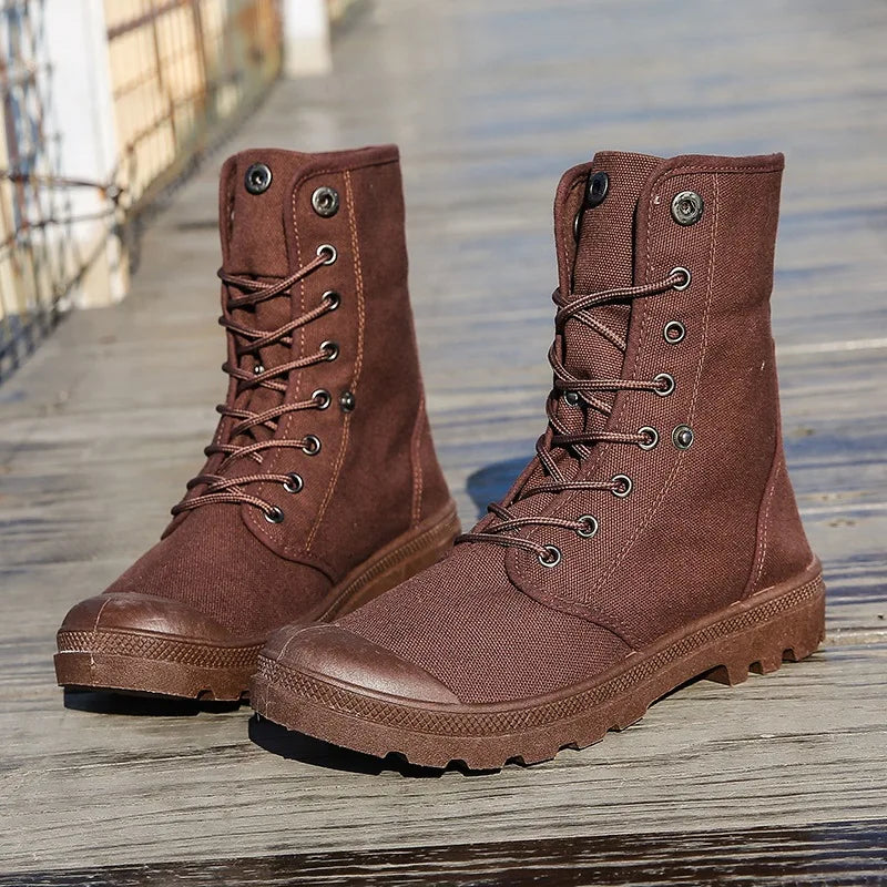 Canvas Boots Men Boots High Top Shoes for Men 2025 New Trend Platform Cuff Shoes Men Casual Ankle Boots Military Bota Masculina