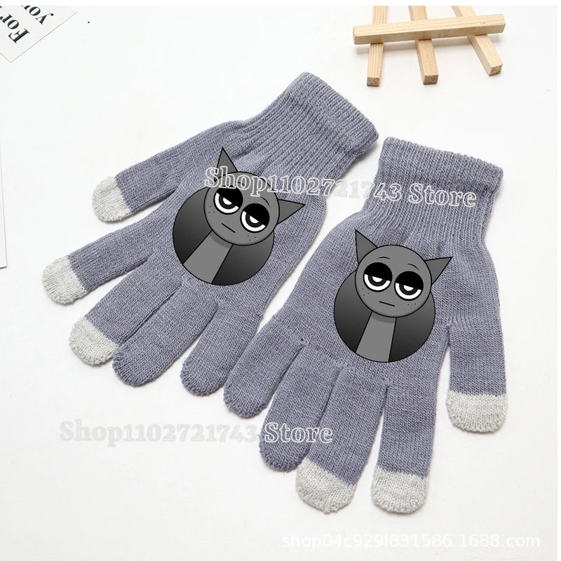 Sprunki Gloves for Children Anime Cartoon Cute Knitted Glove Boys Girls Winter Touchable Screen Warm Accessories Kawaii Mittens