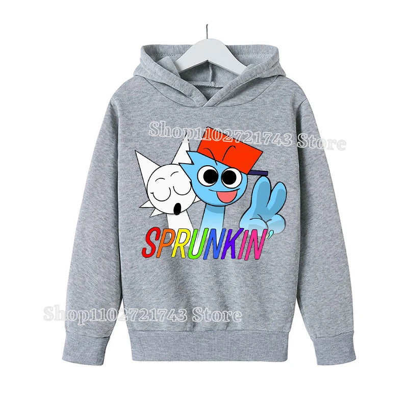 Sprunki Thick Hoodie for Children Anime Cartoon Fashion Sweatshirt Boys Girls Autumn Winter Hip Hop Hooded Hoodies Kids Clothes