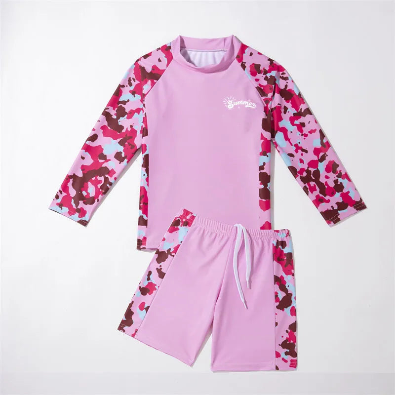 Boys Swimsuit Set Girls Long Sleeve Shorts Swimwear 2 Pieces Summer Quick-Drying Split Swimsuit Children's Fashion Surf Clothing