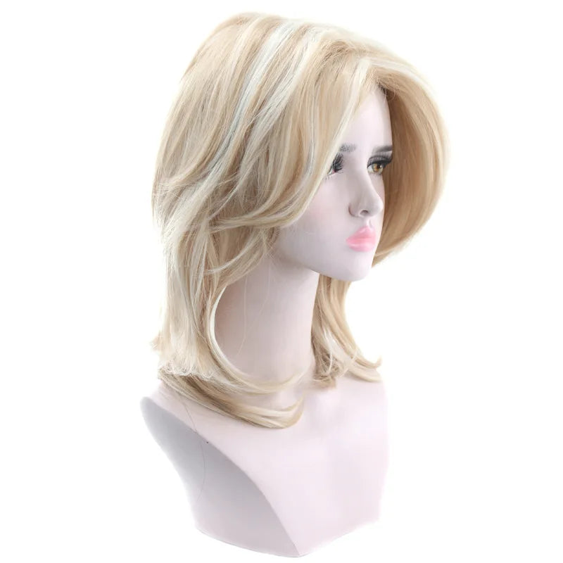Women's Blonde Medium Synthetic Wig Cover, Straight Hair, Suitable for Everyday Dress Wig Accessories