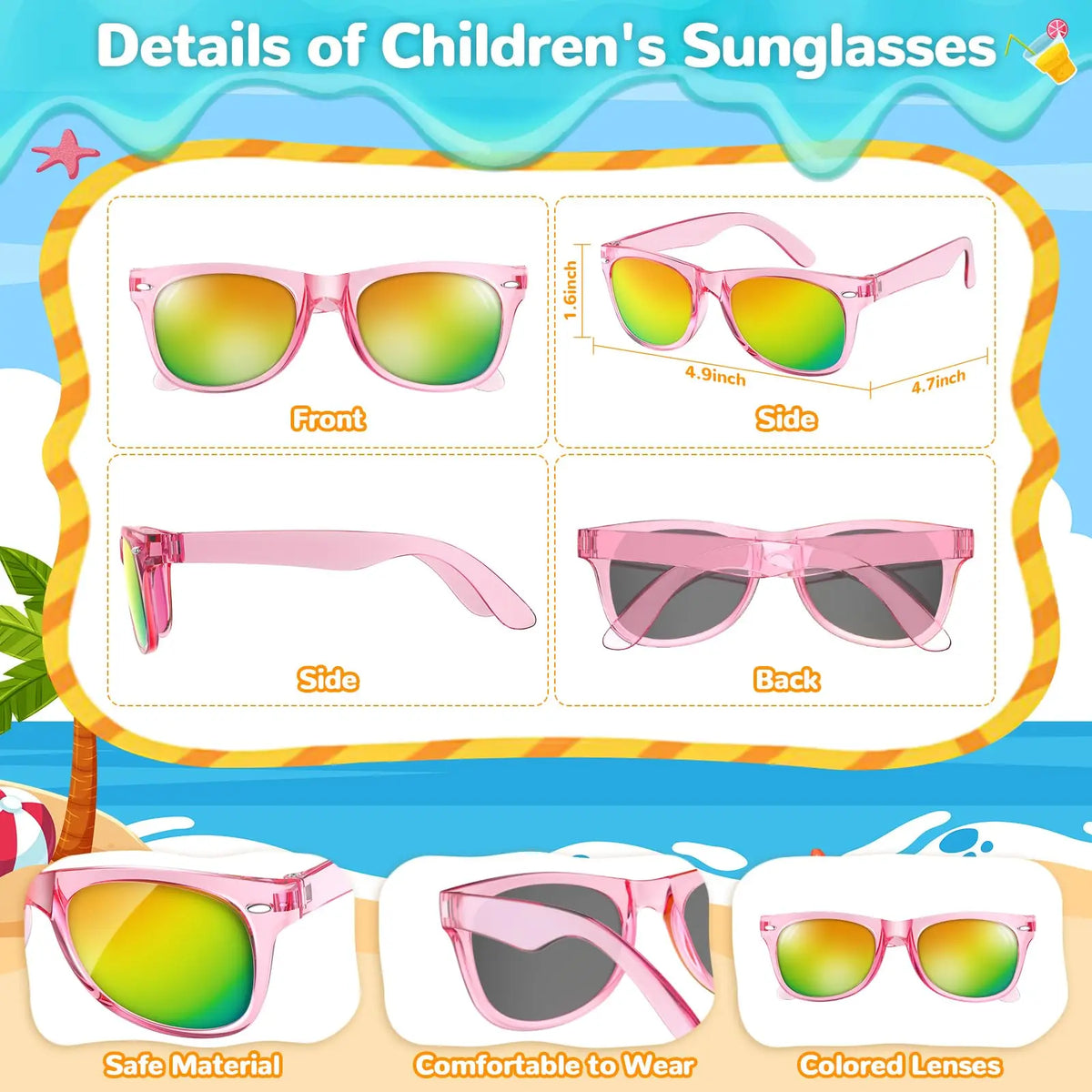 Kids Sunglasses Bulk Party Favors Boys Girls Sunglasses for Kids with UV 400 Protection Neon Sunglasses for Birthday Party