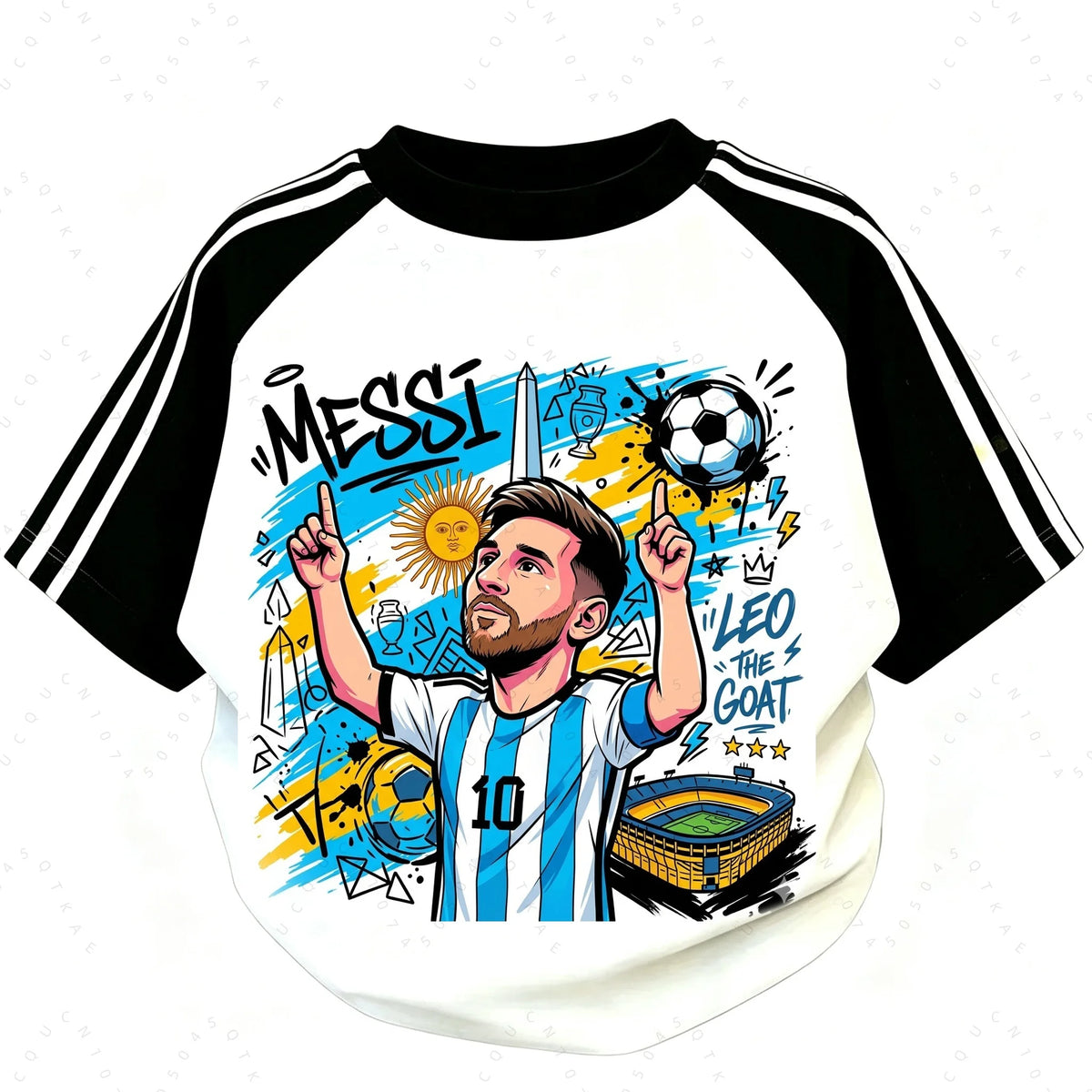 2026 Kid Adults Cartoon Soccer Player Print Shoulder T Shirt Top Tier Football Stars Short Sleeve Football Fans Parent-Child Top