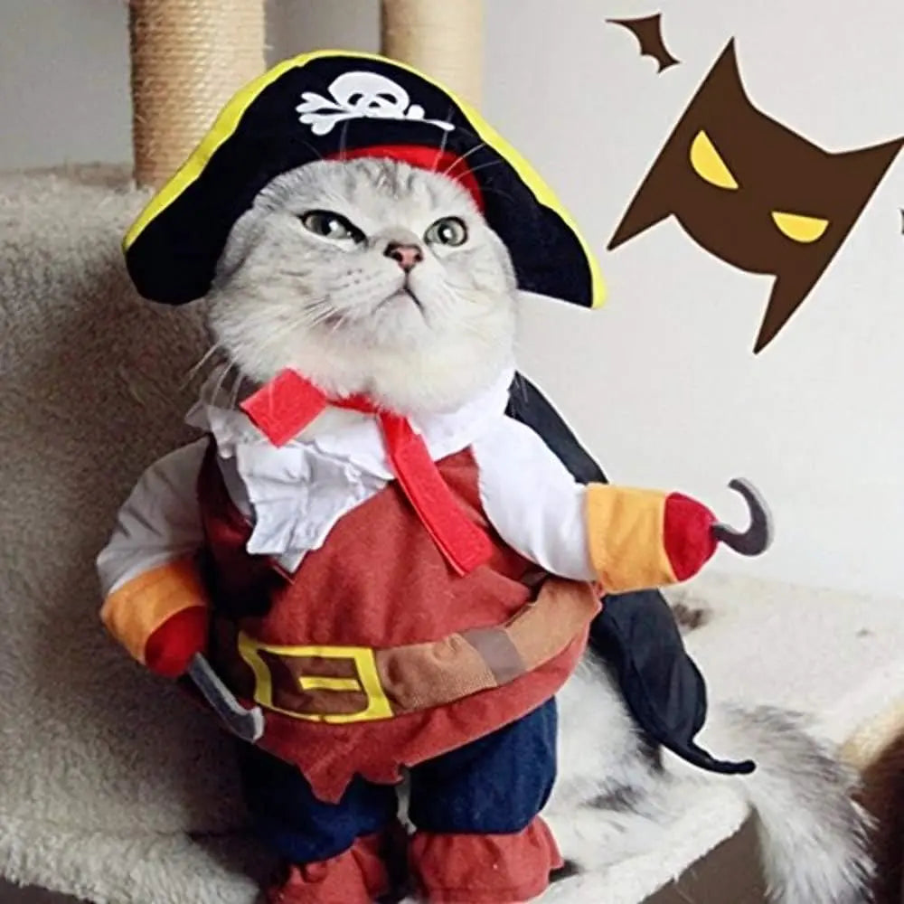 Funny Pet Clothes Pirate Dog Cat Costume Suit Corsair Dressing up Party Apparel Clothing for Cat Dog Plus Hat Pet Dog Costume