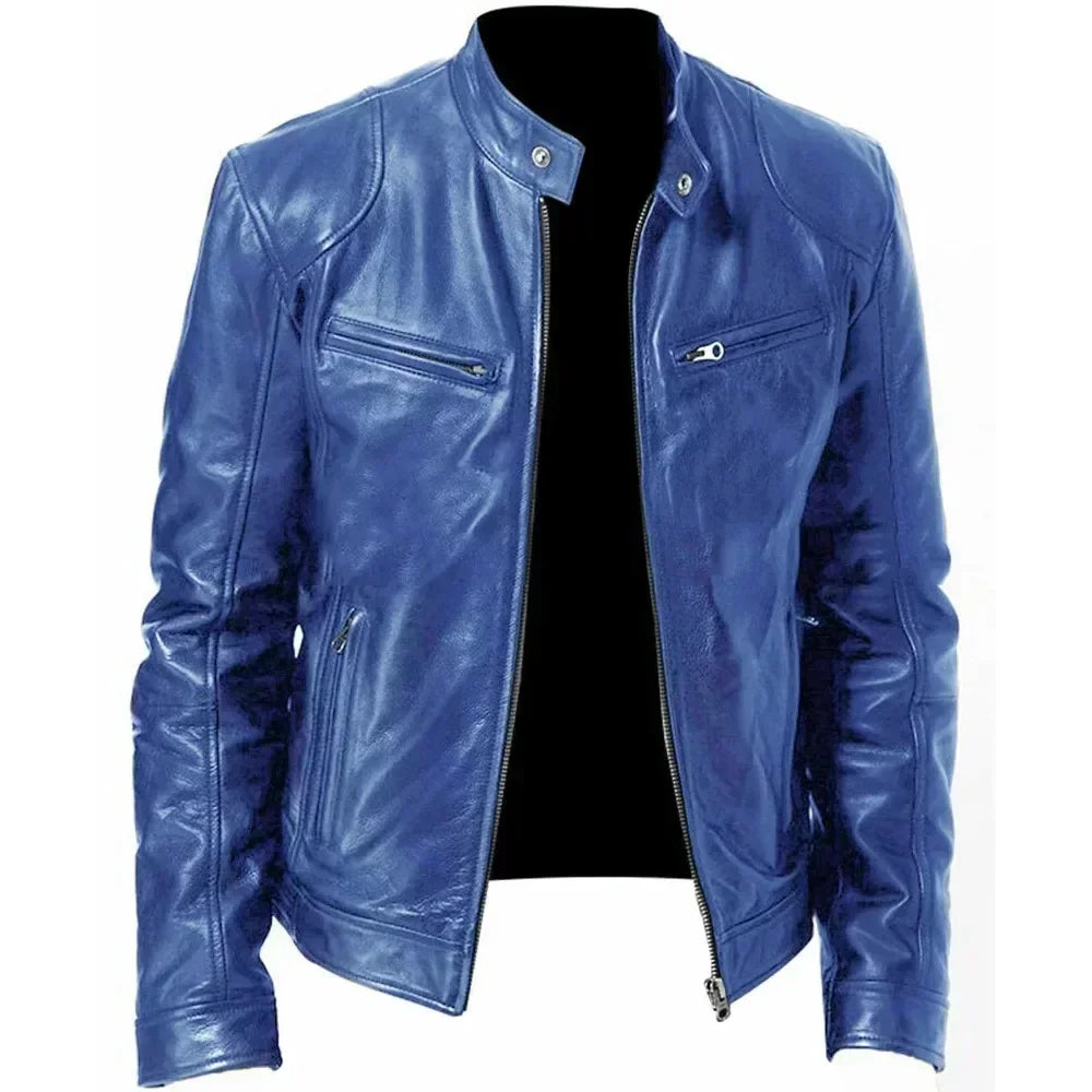 Motorcycle Leather Jackets Man Casual Fashion Motorcycle Coat Slim Fit Lapel PU Jackets Fall Anti-wind Leather Coat Male Retro