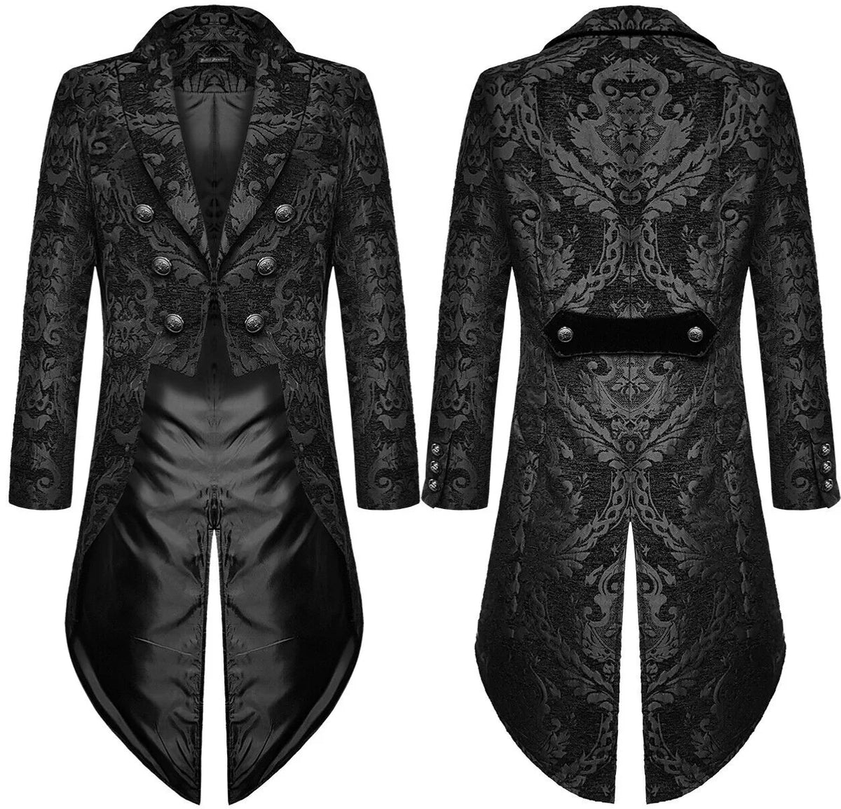 2026 Fashion Gold Jacquard Elegant Tuxedo for Men,Black Gothic Vintage Men's Tailcoat,Holiday Party Stage Performance Men Jacket