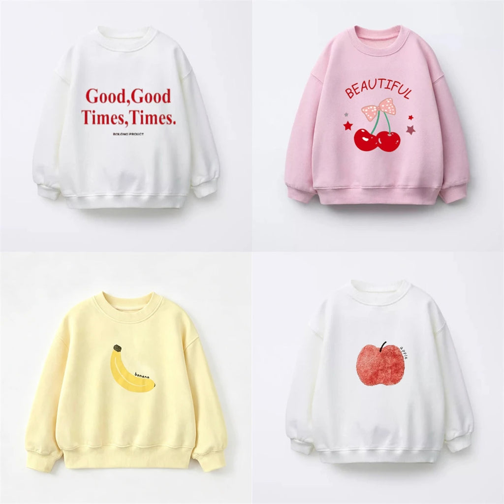 Kids New Printing Hoodie Outer Wear Loose Casual Round Neck Sweatshirst 2 3 4 5 6Years Old Child Versatile Long Sleeve Pullovers
