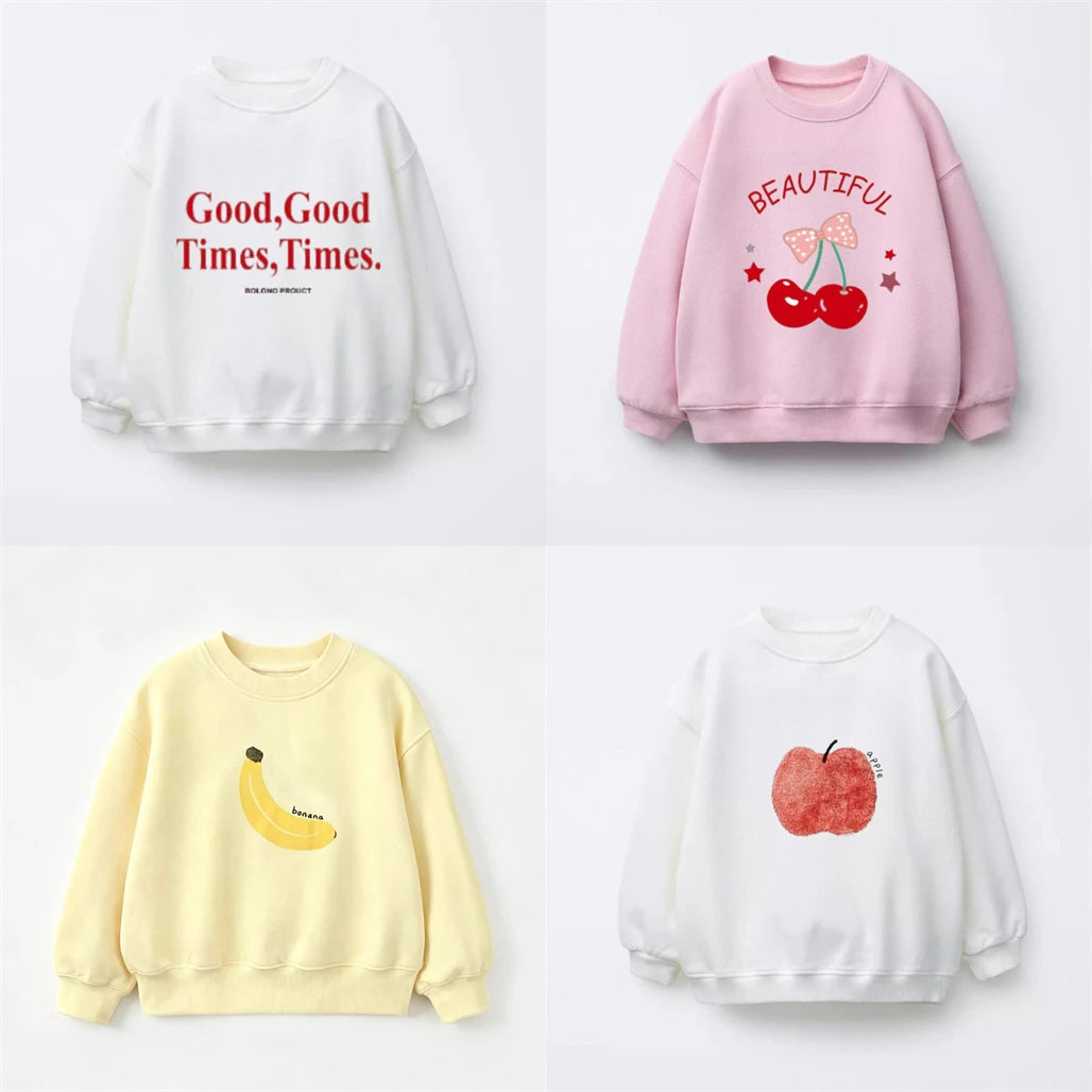 Kids New Printing Hoodie Outer Wear Loose Casual Round Neck Sweatshirst 2 3 4 5 6Years Old Child Versatile Long Sleeve Pullovers