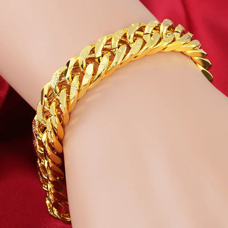 9mm 925 Sterling Silver Plated Gold Colored Bracelet, Unisex Chain Bracelet, Wristband, Pulseira Homme Men's Jewelry