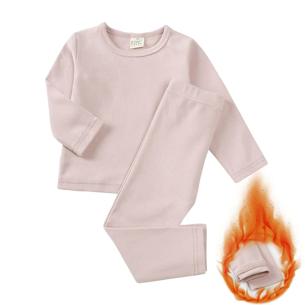Fashion Solid Toddler Girl Pajamas Set Cotton Long Sleeve Warm Pajamas Pants 2 PCS Winter Pajamas for Kids 1-9 Years