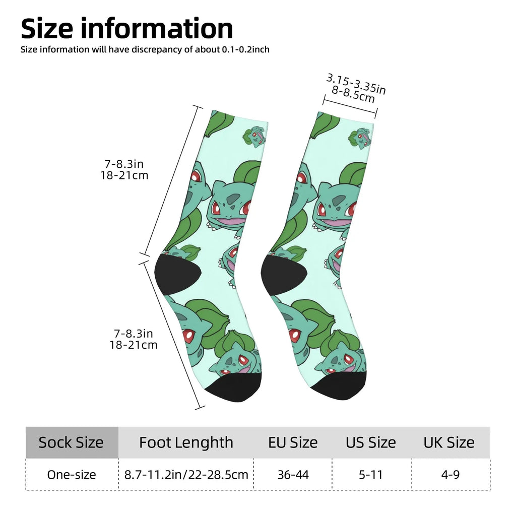 Happy Funny Male Men Socks Harajuku P-Pokemons Bulbasaur Sock Skateboard Women's Stockings Spring Summer Autumn Winter