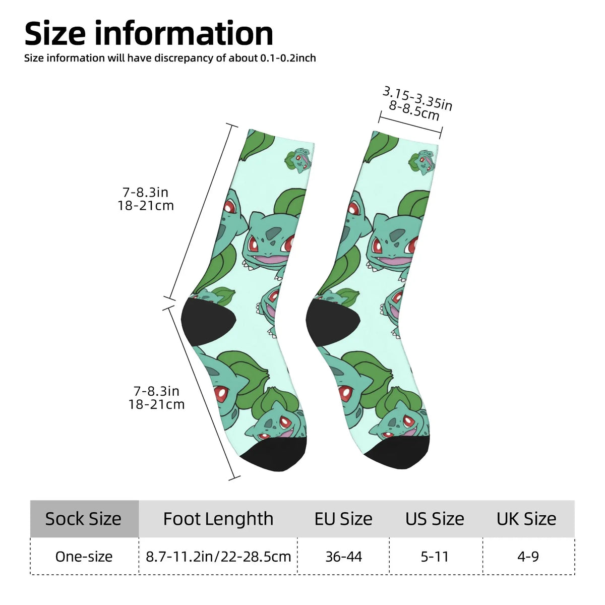 Happy Funny Male Men Socks Harajuku P-Pokemons Bulbasaur Sock Skateboard Women's Stockings Spring Summer Autumn Winter