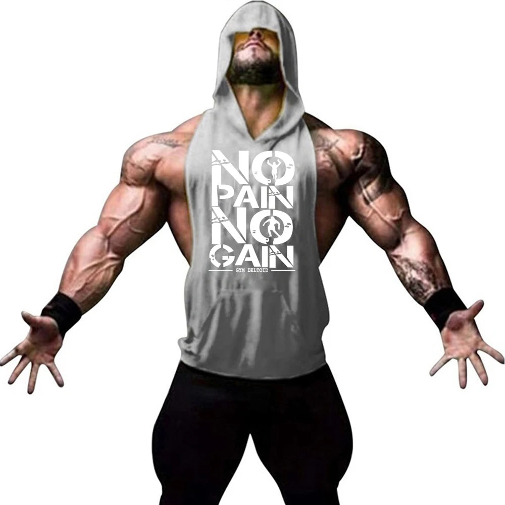 Gym Clothing Mens Bodybuilding Hooded Tank Top Cotton Sleeveless Vest Sweatshirt Fitness Workout Sportswear Tops Male Suspenders