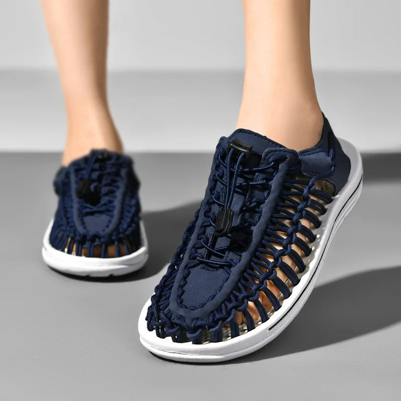 Women Sandals Fashion Handmade Weaving Design Beach Slippers Men Summer Breathable Casual Flat Sandals Outdoor Couples Big Size